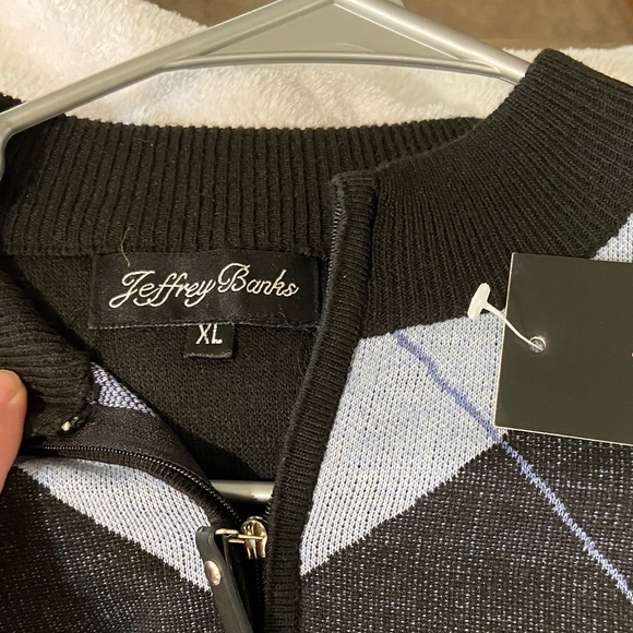 Men's Argyle Zip-Neck Sweater in Blue and Black - Picture 2 of 4